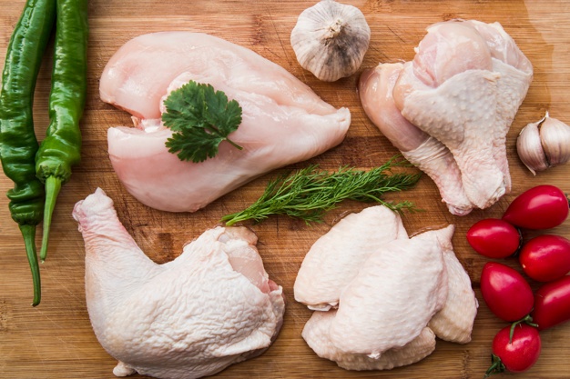 السعرات الحرارية في الدجاج بأجزاءه المختفة